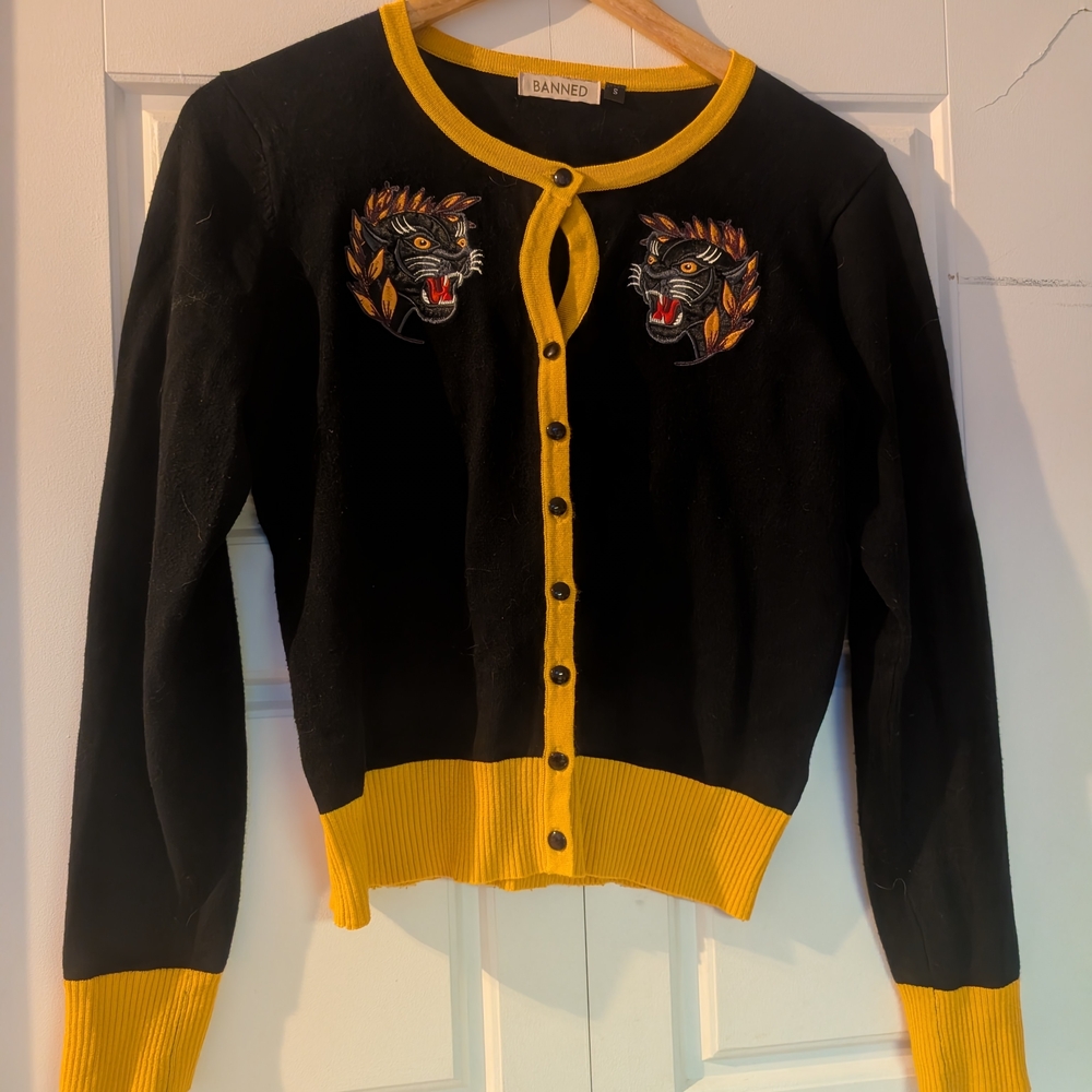 Banned Women's Black and Yellow Embroidered Cardigan
